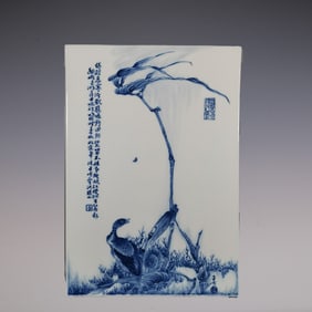 An Exquisite Blue and White Flower and Bird Pattern with poem Ornament