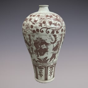 An Exquisite Blue and White Underglaze-Red Lotus Pattern Phoenix Pattern Character and Story Pattern