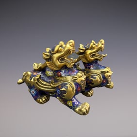 A Pair of Exquisite Cloisonne Auspicious Beast Ornament