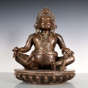 A Exquisite Coppery Inlaid Gems Statue of Mammon
