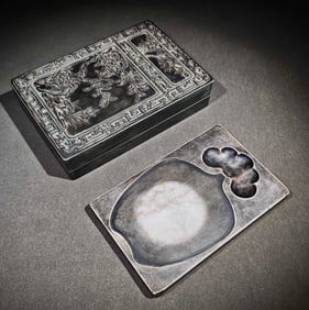 An Exquisite Flower and Fruit Pattern with poem Inkstone