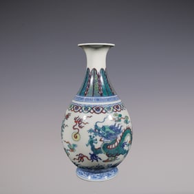 An Exquisite Doucai Blue and White Dragon Pattern Seawater Pattern Vase