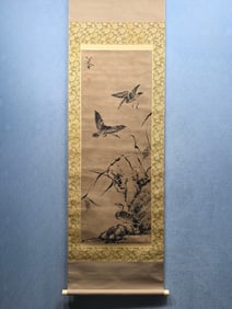 A Chinese Vertical Scroll Ink Painting of Flower and Bird on Paper