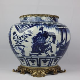 An Exquisite Blue and White Inlaid Bronze Character and Story Pattern Jar