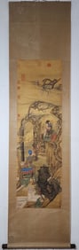 A Chinese Vertical Scroll Ink Painting of Character and Story on Silk