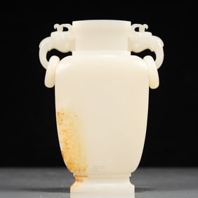 A Exquisite White Jade Double-Ears Vase
