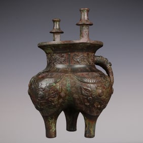 An Exquisite Bronze Beast-Face Pattern With Inscription Double-Ears and Tripod Censer