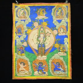 An Exquisite Brocade Painted Color Statue of Thousand-hand Guanyin Tangka