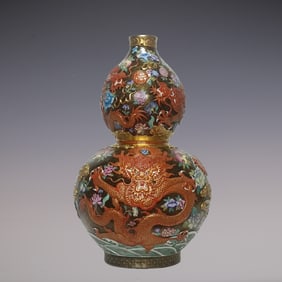 An Exquisite Enamel Iron-Red Painted Gold Flower Pattern Dragon Pattern Seawater Pattern