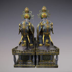 A Pair of Exquisite Cloisonne Eight Treasures Pattern Lotus Pattern Elephant Ornament