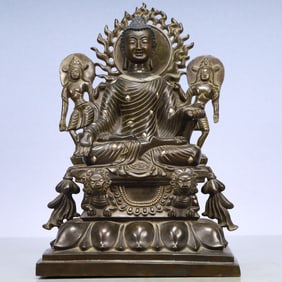 An Exquisite Bronze Inlaid Silver Statue of Sakyamuni