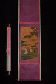 A Chinese Vertical Scroll Ink Painting of figure on Silk