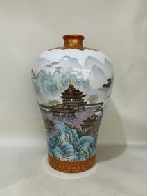 A Rare Iron-Red Gold-outline Landscape Pattern Vase