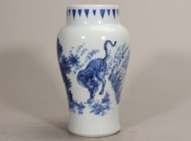 A Rare Blue and White Dragon and Tiger Pattern Vase