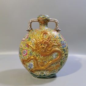 A Rare Enamel Outline in gold Lotus Pattern  Dragon Pattern Vase