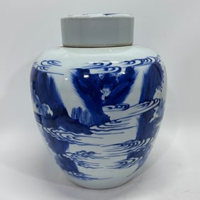 A Rare Blue and White Landscape Pattern Jar