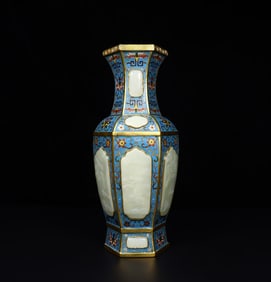 A Rare Cloisonne Inlaid Hetian jade Vase