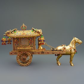 A Rare Cloisonne Horse-Drawn Cart