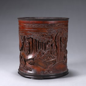 A Rare Bamboo Carving Figure Story Pattern Brush Pot