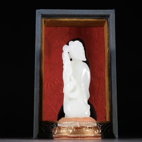 A Rare White Jade Character and Story Pattern Ornament