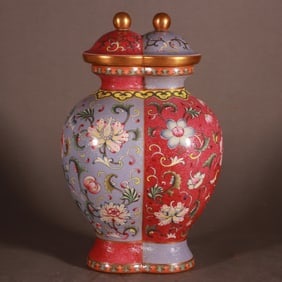 A Rare Enamel Lotus Patterns Double-Connected Vase