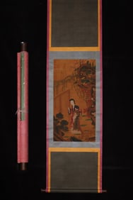 A Chinese Vertical Scroll Ink Painting of figure on Silk