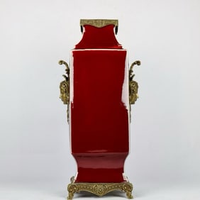 A Rare Ji Red Glazed Copper Inlaid Vase?