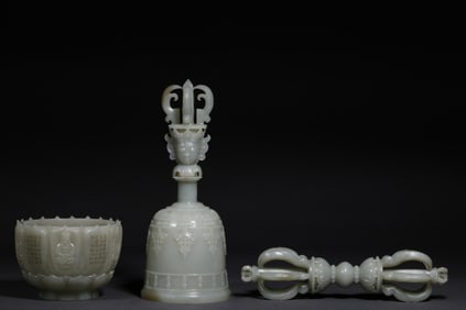 A Rare A set of Hetian Greenish White Jade Ritual Tool