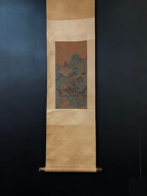 A vertical scroll of Chinese ink landscape painting on silk