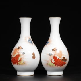 A Pair of Rare Famille-Rose Arhat Pattern Vases