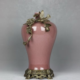 A Rare PeachBloom-Glazed Copper Inlaid Vase?