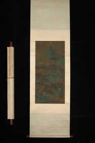 A Chinese Vertical Scroll Ink Painting of Landscape on Silk