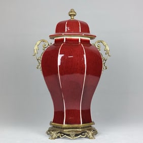 A Rare Ji Red Glazed Copper Inlaid Double-Ears Jar?