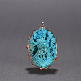 A Rare Silver-Inlaid Turquoise Vajra Pendant