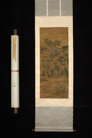 A Chinese Vertical Scroll Ink Painting of Landscape on Silk