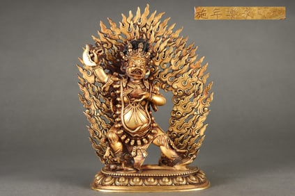 A Rare Gilded Purple Copper Body Buddha Mother Standing Statue