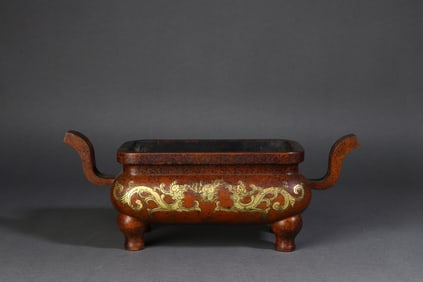 A Rare  Gilt Bronze Dragon Pattern Incense Burner