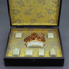A Rare A Group of Cloisonne Inlaid Qing Hetian Jade Flower Pots