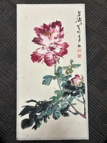 A Chinese Vertical Scroll Ink Painting of Flower on Paper