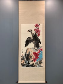 A Chinese Vertical Scroll Ink Painting of Eagle on Silk