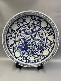 A Rare Blue and White Flower and Bird Pattern Plate