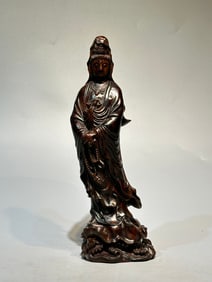 A Rare Huanghuali Wood Statue of Avalokitesvara