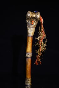 A Rare Ox Bone Carved Inlaid Gems Old Dharma Implement