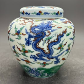 A Rare Doucai Dragon Pattern Tianzi Jar