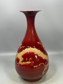 A Rare Red Glazed Dragon Pattern Vase?