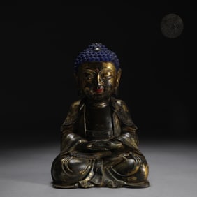 A Rare Bronze Amitabha Seated Statue with Mud Gold