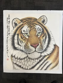 A Chinese Vertical Scroll Ink Painting of Tiger on Paper