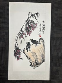 A Chinese Vertical Scroll Ink Painting of Flower and Bird on Paper