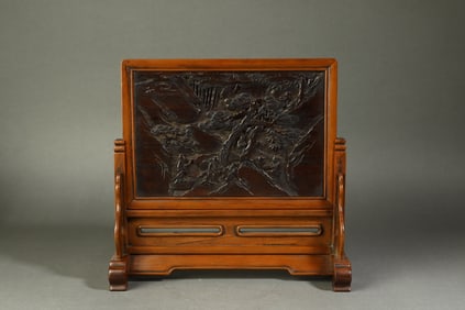 A Rare Rosewood Inlaid Zitanwood Flower Table Screen?