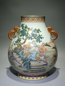 A Rare Famille-Rose Figure Pattern Double-Ears Vase?